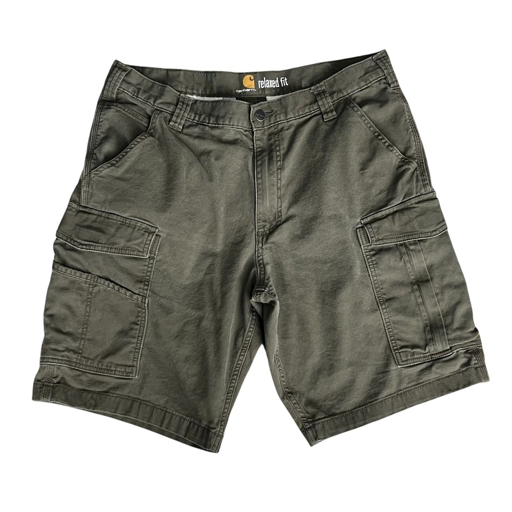 Carhartt Mens Relaxed Fit Cargo Shorts Olive Green Canvas Stretch sie 36